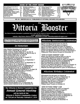 Vittoria Booster the Vittoria Booster Newsletter Is Published Twice a Year by the Vittoria & District Foundation for Its Members and Supporters