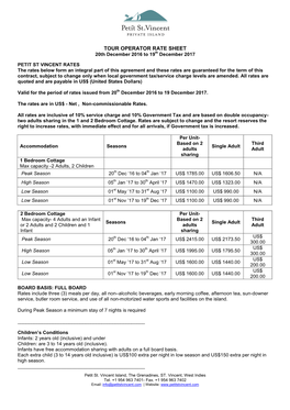 TOUR OPERATOR RATE SHEET 20Th December 2016 to 19Th December 2017