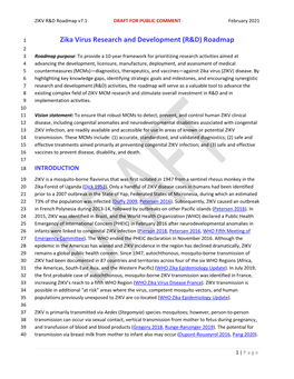 Zika Virus Research and Development (R&D) Roadmap