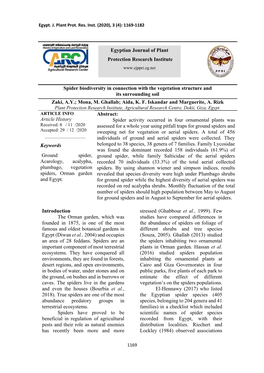 Spider Biodiversity in Connection with the Vegetation Structure and Its Surrounding Soil Zaki, A.Y.; Mona, M