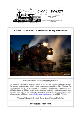 22 Number – 1 March 2015 to May 2015 Edition Production: John Ford