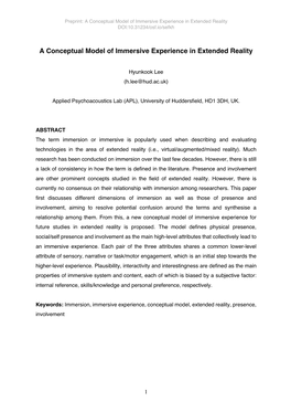 Preprint a Conceptual Model of Immersive Experience H Lee 2020