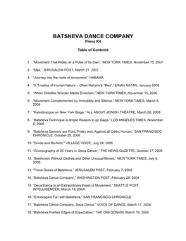 BATSHEVA DANCE COMPANY Press Kit