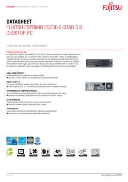 Datasheet Fujitsu ESPRIMO E5730 E-Star 5.0 Desktop PC