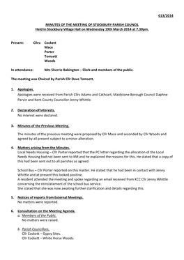 013/2014 Minutes of the Meeting of Stockbury