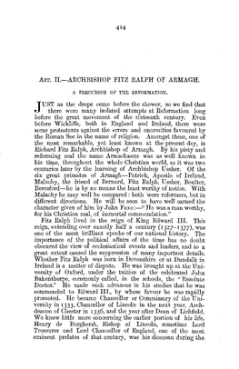 Archbishop Fitz Ralph of Armagh. a Precursor of the Reformation