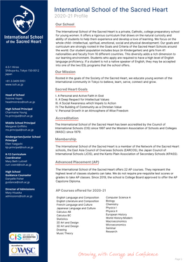 International School of the Sacred Heart 2020-21 Profile