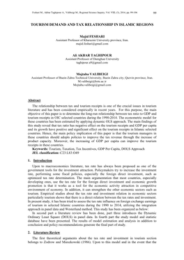 Tourism Demand and Tax Relationship in Islamic Regions