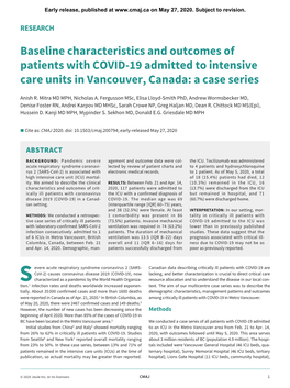 Baseline Characteristics and Outcomes of Patients with COVID-19 Admitted to Intensive Care Units in Vancouver, Canada: a Case Series