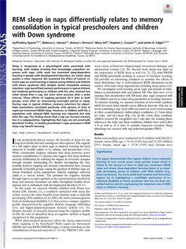 REM Sleep in Naps Differentially Relates to Memory Consolidation in Typical Preschoolers and Children with Down Syndrome