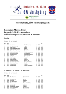 Resultatliste, ØM Normalprogram