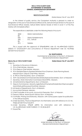 No.A.11013/12/2019-Gad Government of Mizoram General Administration Department *****