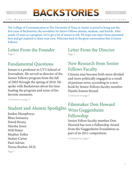 Letter from the Director New Research from Senior Fellows