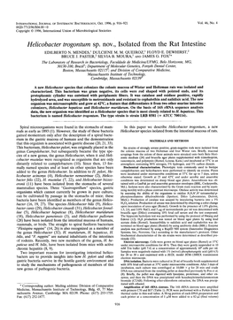 Helicobacter Trogontum Sp. Nov., Isolated from the Rat Intestine EDILBERTO N