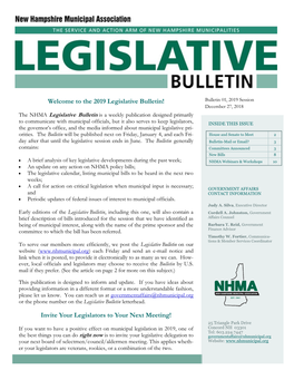 Welcome to the 2019 Legislative Bulletin!