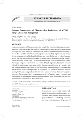 SCIENCE & TECHNOLOGY Feature Extraction and Classification