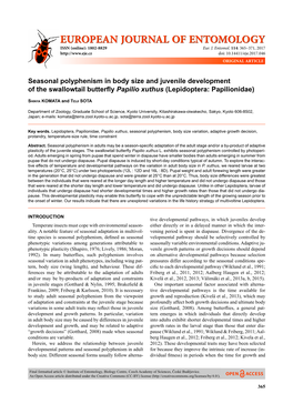 Seasonal Polyphenism in Body Size and Juvenile Development of the Swallowtail Butterﬂ Y Papilio Xuthus (Lepidoptera: Papilionidae)