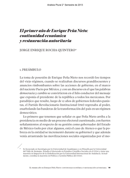 El Primer Año De Enrique Peña Nieto: Continuidad Económica Y Restauración Autoritaria