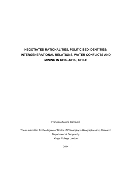 Intergenerational Relations, Water Conflicts and Mining in Chiu–Chiu, Chile