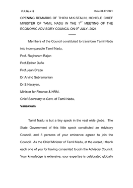MEETING of the ECONOMIC ADVISORY COUNCIL on 9Th JULY, 2021