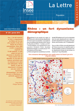 Rhône : Un Fort Dynamisme N° 218 - Janvier 2014 Démographique