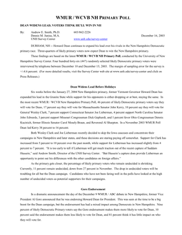 Dean Widens Lead, Voters Think He'll Win in NH 12/16/2003