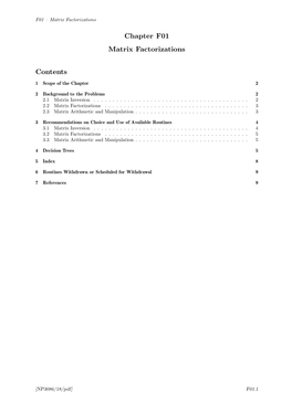 Chapter F01 Matrix Factorizations Contents