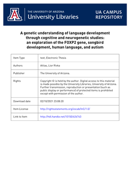 An Exploration of the FOXP2 Gene, Songbird Development, Human Language, and Autism