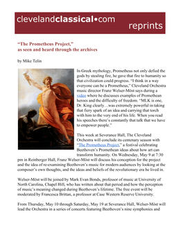 The Prometheus Project,” As Seen and Heard Through the Archives by Mike Telin