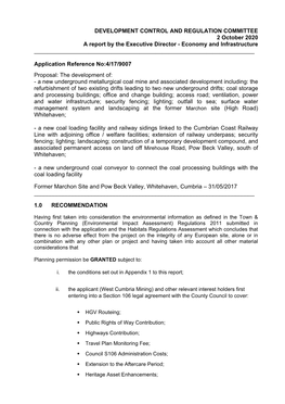 Application Reference No:4/17/9007.Proposal: the Development Of:A New Underground Metallurgical Coal Mine