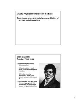 GE510 Physical Principles of the Envt Jean Baptiste Fourier 1768-1830