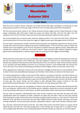 Wiveliscombe RFC Newsletter Autumn 2014