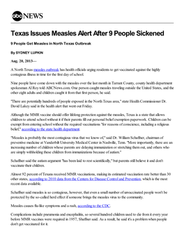 Texas Issues Measles Alert After 9 People Sickened