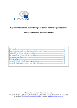 Representativeness of the European Social Partner Organisations