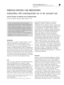 Galactorrhea with Metoclopramide Use in the Neonatal Unit