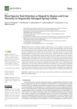 Weed Species Trait Selection As Shaped by Region and Crop Diversity in Organically Managed Spring Cereals