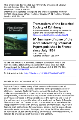 Transactions of the Botanical Society of Edinburgh IV