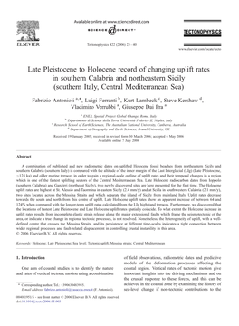 Late Pleistocene to Holocene Record of Changing Uplift Rates in Southern Calabria and Northeastern Sicily