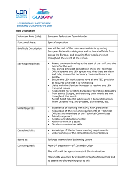 European Federation Team Member Functional Area