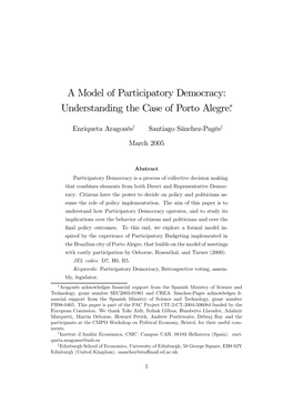 A Model of Participatory Democracy: Understanding the Case of Porto Alegre∗