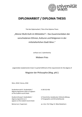 Wiener Multi-Kulti Im Mittelalter? – Das Zusammenleben Der Verschiedenen Ethnien, Kulturen Und Religionen in Der Mittelalterlichen Stadt Wien.“