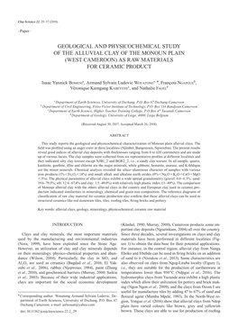 Geological and Physicochemical Study of the Alluvial Clay of the Monoun Plain (West Cameroon) As Raw Materials for Ceramic Product