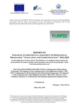 Strategic Environmental Assessment of Operational Programme Innovation