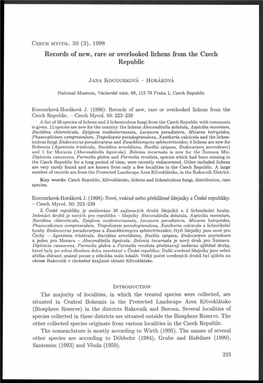 Records of New, Rare Or Overlooked Lichens from the Czech Republic