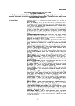 EASTERN CAPE DEPARTMENT of HEALTH the Department of Public Works in the Eastern Cape Is an Equal Opportunity, Affirmative Action Employer