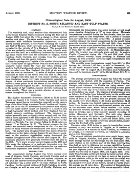 Climatological Data for August, 1909. DISTRICT No. 2, SOUTH ATLANTIC and EAST GULF STATES