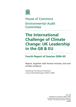 The International Challenge of Climate Change: UK Leadership in the G8 & EU