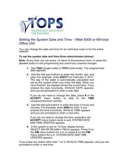 Setting the System Date and Time – Mitel 5000 Or Mivoice Office 250