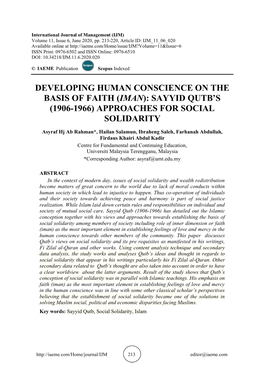 Developing Human Conscience on the Basis of Faith (Iman): Sayyid Qutb's