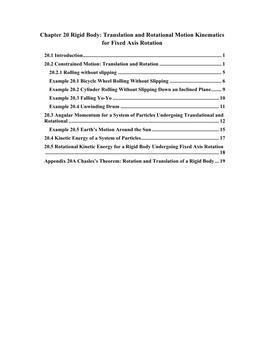 Chapter 20 Rigid Body: Translation and Rotational Motion Kinematics for Fixed Axis Rotation